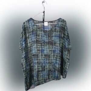 Cabi Asymmetrical Sheer Blouse size Large Green Blue Black Office